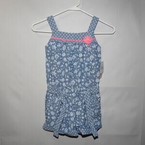 Little Lass blue/pink Denim Floral Romper Outfit Toddler Girls size 6X